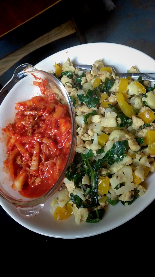 “Corned Tempeh Hash” with Kimchi and Miso